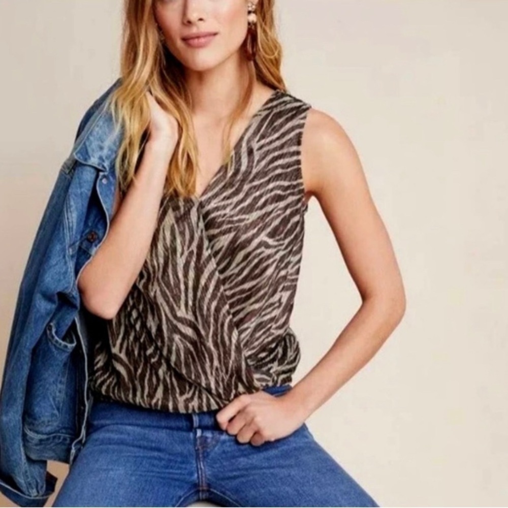 Anthropologie Eri + Ali Black Gold Shimmer Sleeveless Women’s Top Size Small NWT